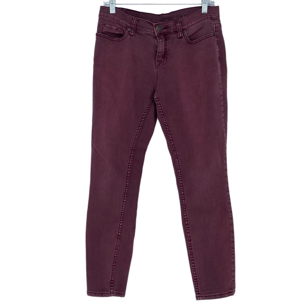 BDG faded distressed burgundy mid rise twig ankle jeans, 29